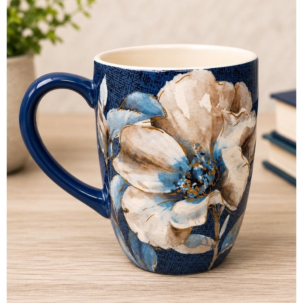 Certified International Lisa Audit White Blue Floral Coffee Mug Ceramic Tea Cup